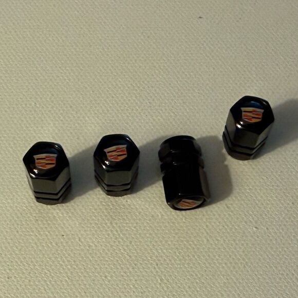 Cadillac Valve Stem Caps in Black Set of 4 NWT - Picture 2 of 4